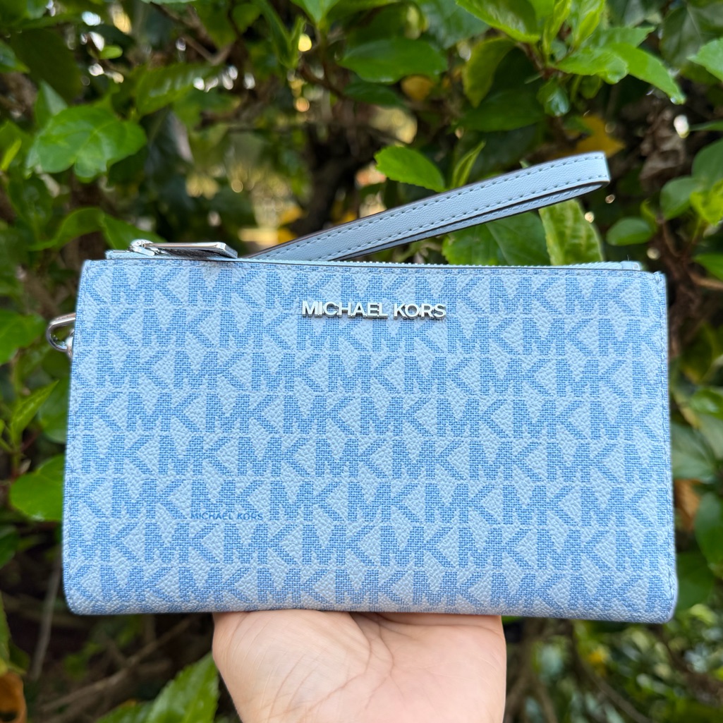 Michael Kors Jet Set Travel Lg Double Zip Wallet Mk Pale Ocean
